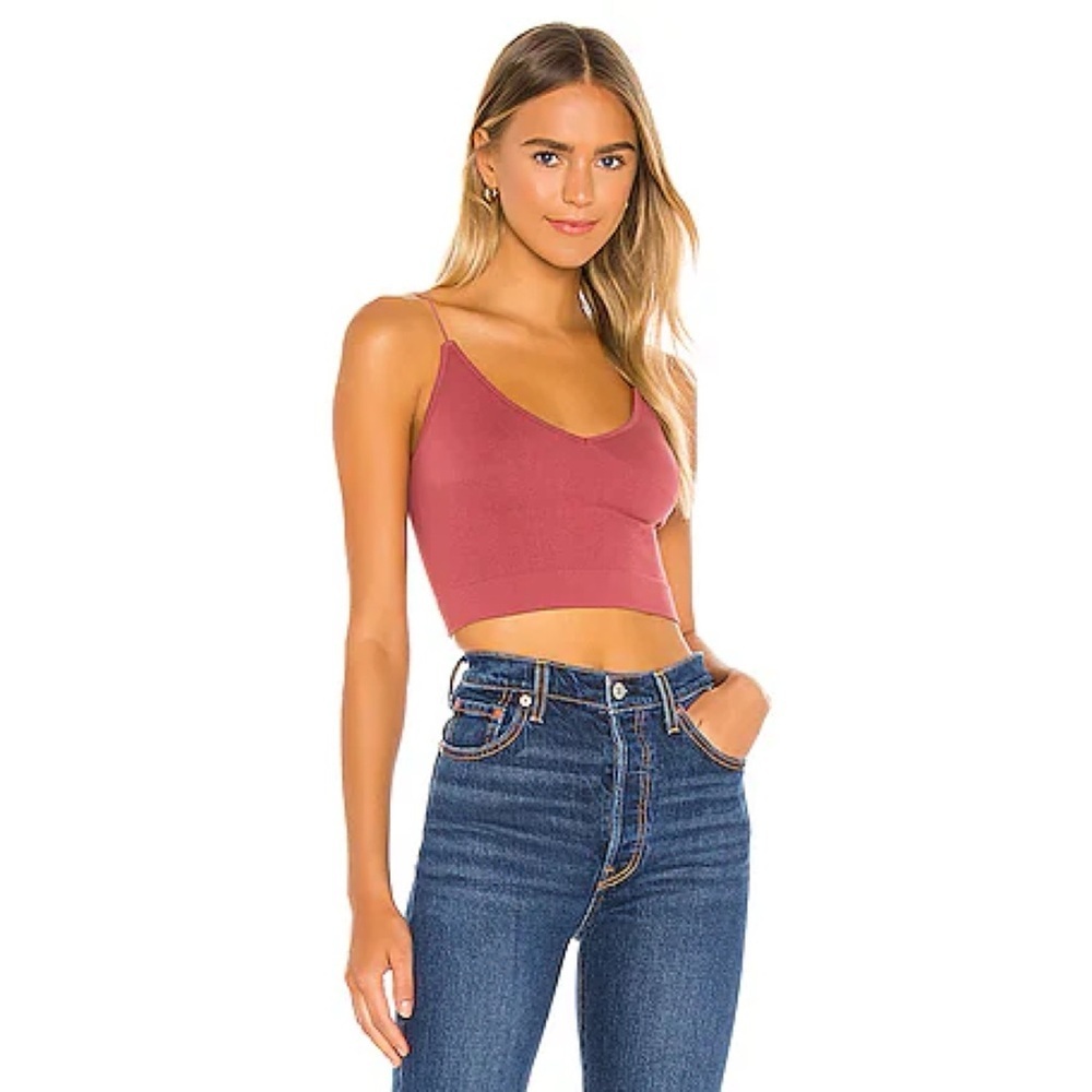 Free People Ribbed V Neck Brami Tank in Marsala